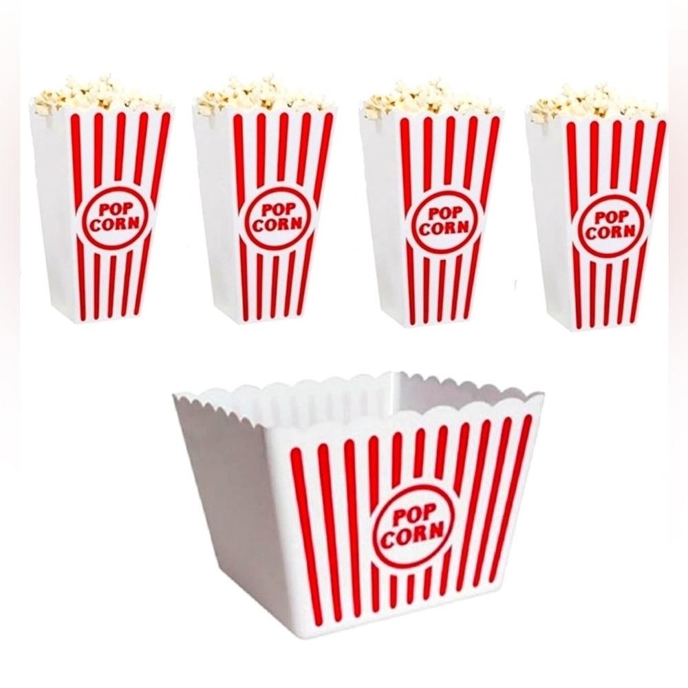 NEW Red & White Striped Reusable Plastic Popcorn Containers-Set of 5